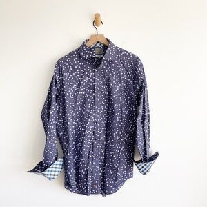 Thomas Dean Men's Flip Cuff Casual Shirt Blue Flower Print Large